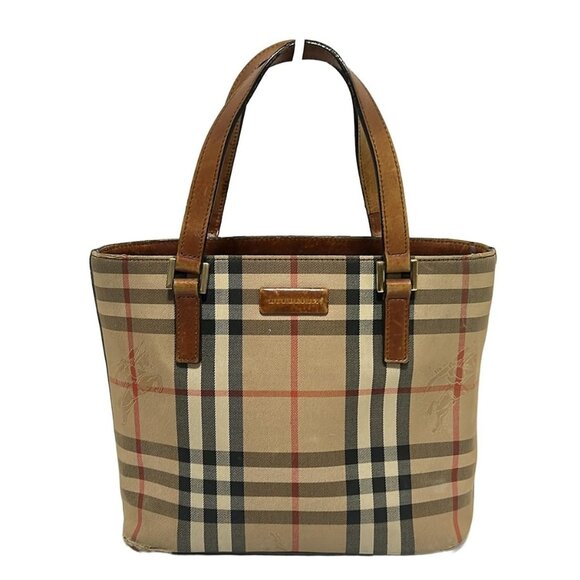 Auth Burberry - Beige Black Multi Jacquard Leather Handbag - Picture 1 of 8